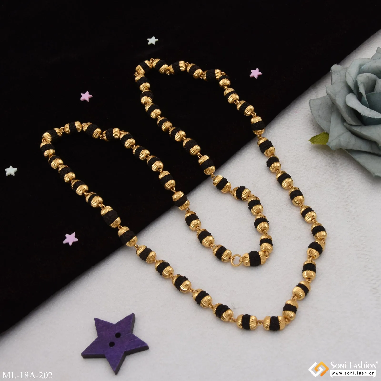1 Gram Gold Forming Cute Design Best Quality Rudraksha Mala for Men - Style A202