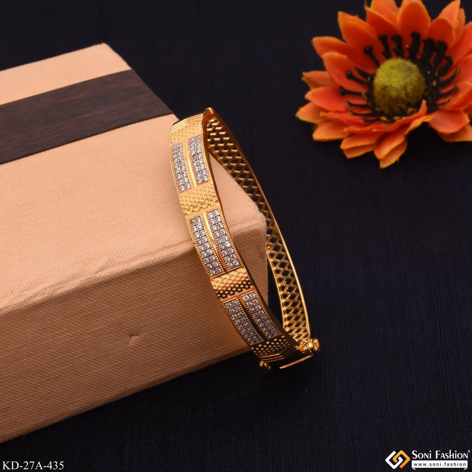 1 Gram Gold - Superior Quality with Diamond Gold Plated Kada for Men - Style A435