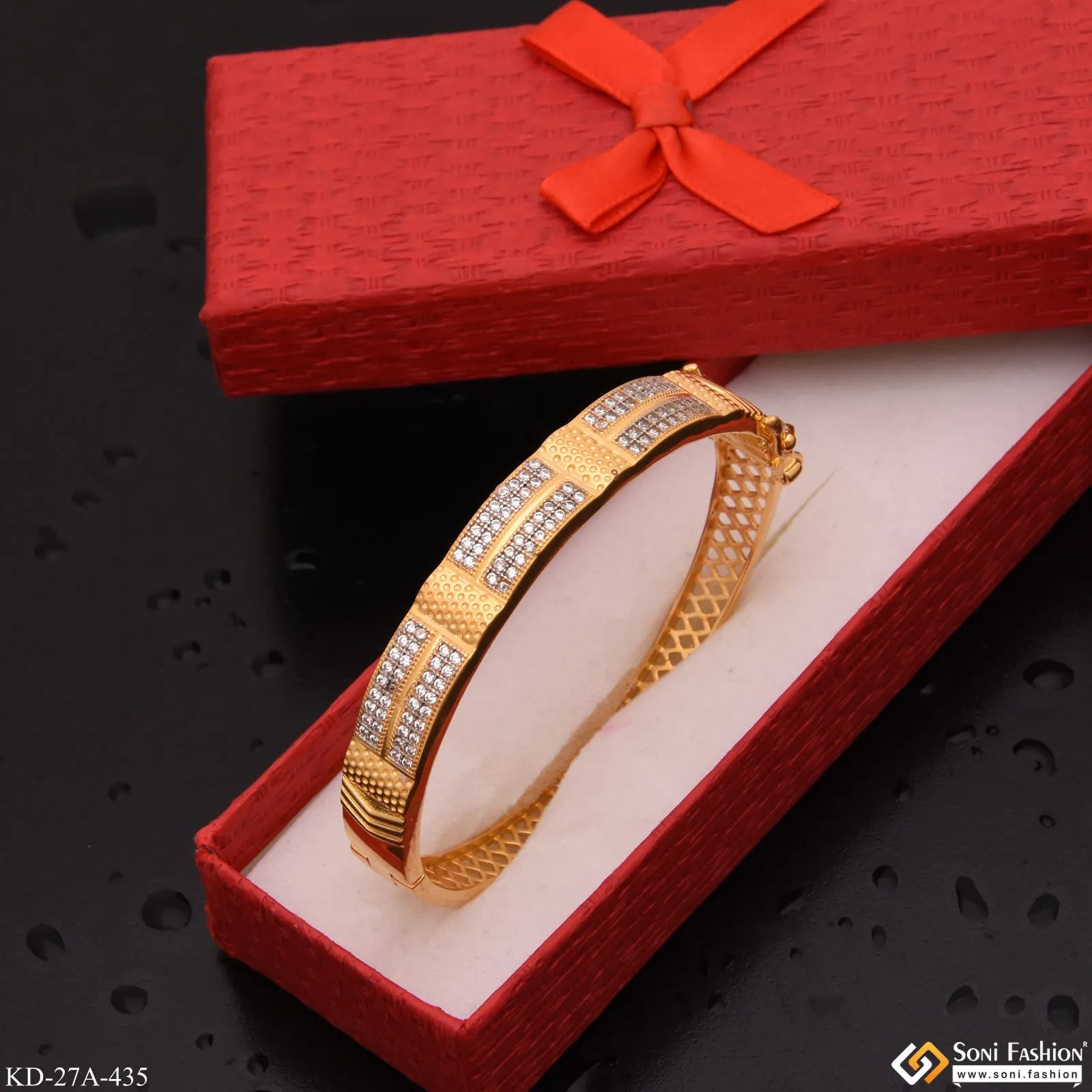 1 Gram Gold - Superior Quality with Diamond Gold Plated Kada for Men - Style A435
