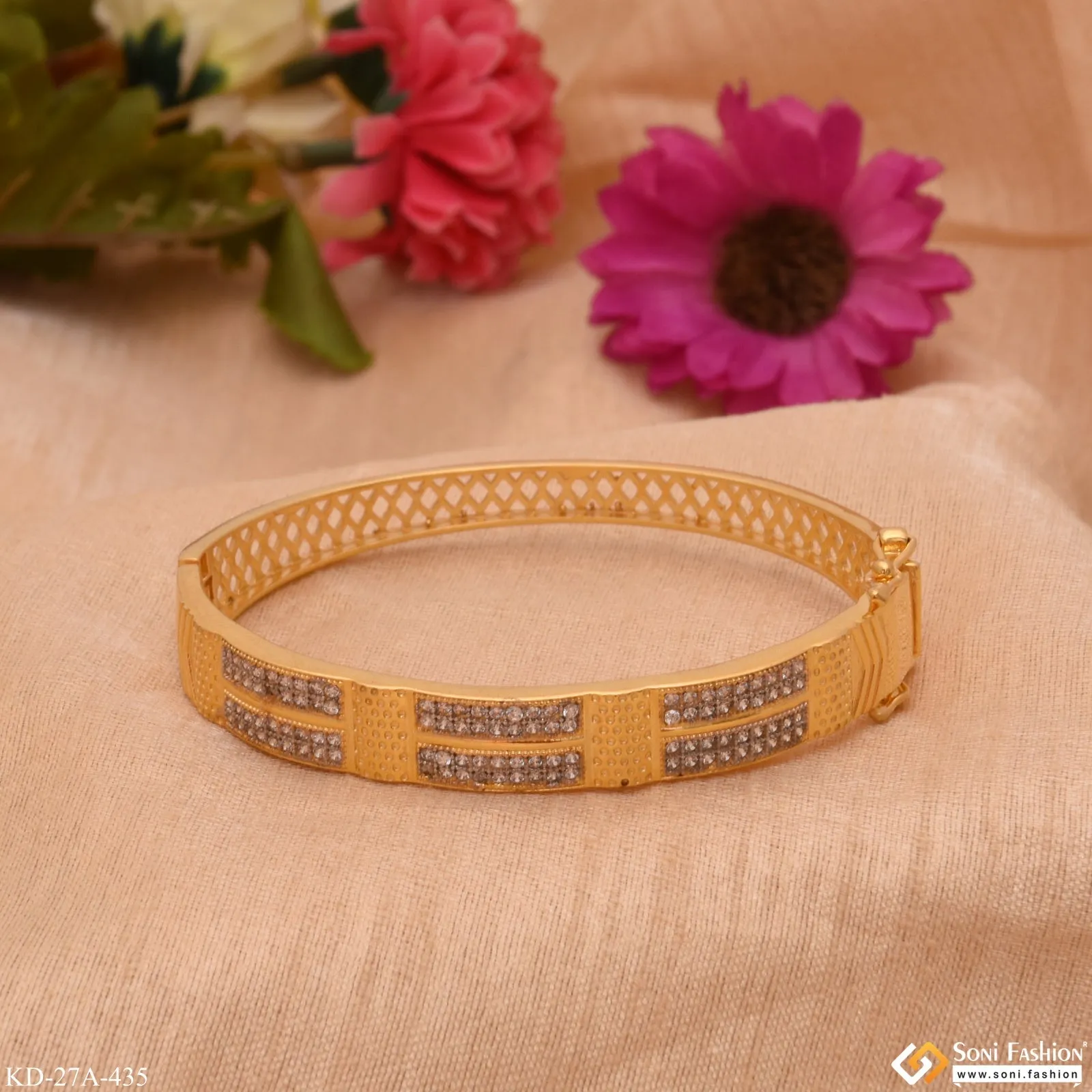 1 Gram Gold - Superior Quality with Diamond Gold Plated Kada for Men - Style A435