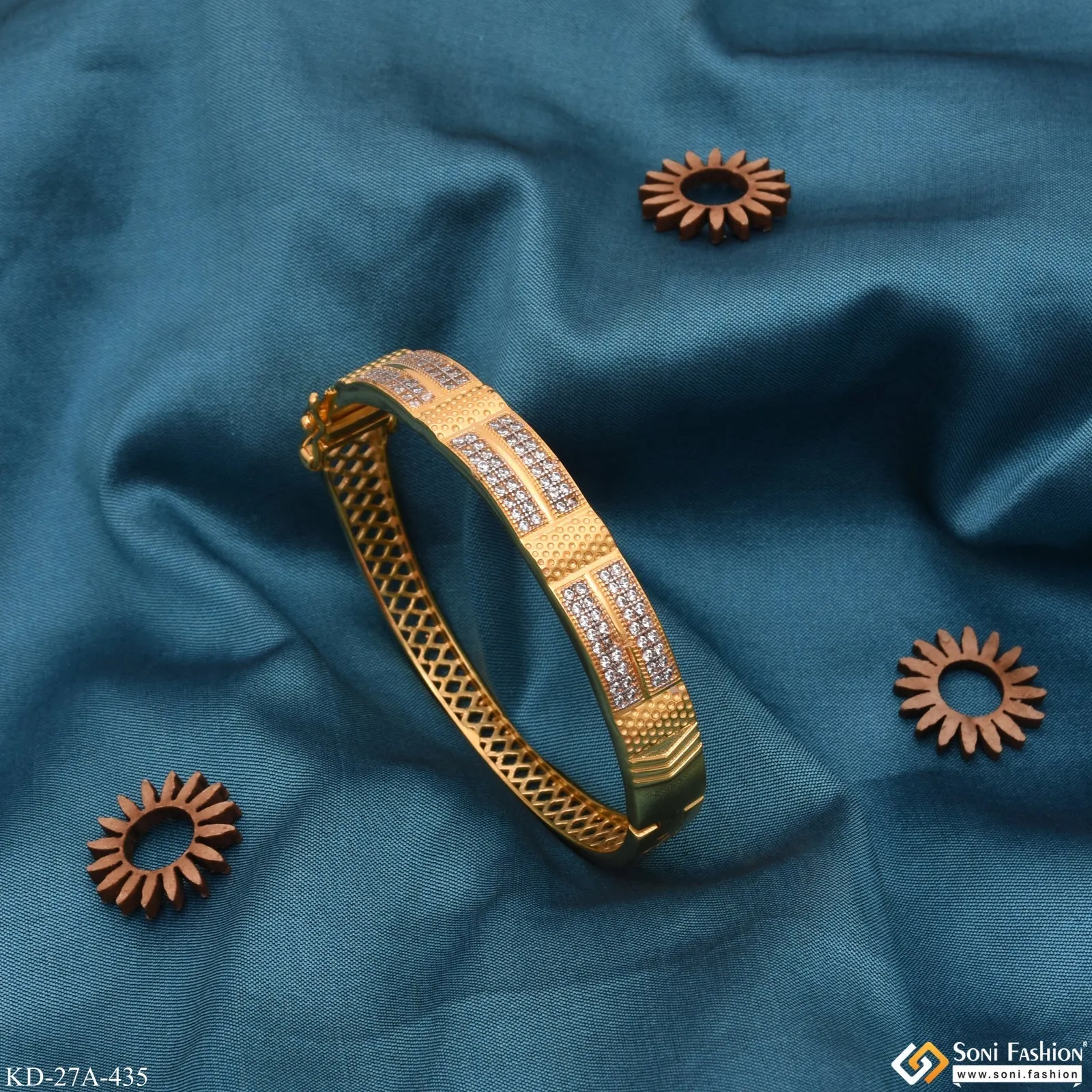 1 Gram Gold - Superior Quality with Diamond Gold Plated Kada for Men - Style A435