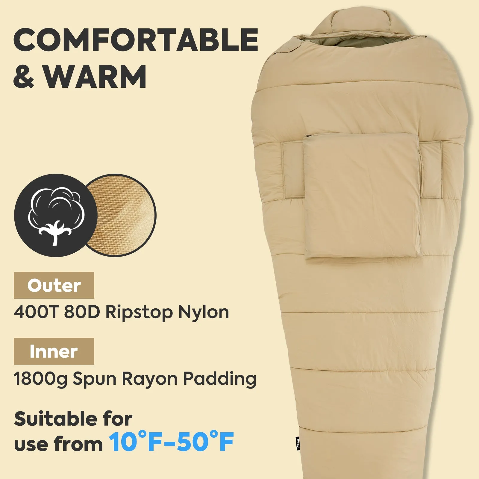 10°F Sleeping Bags for Adults Warm Camping Sleeping Bag