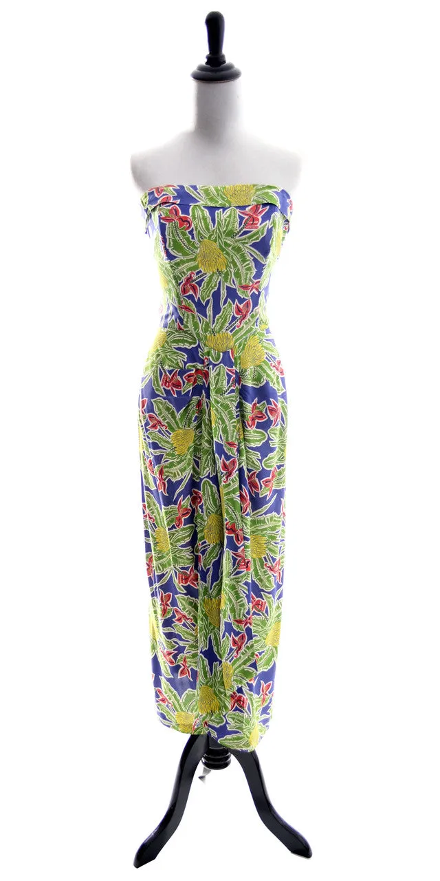 1940s Alfred Shaheen Vintage Dress Strapless Tropical Honolulu