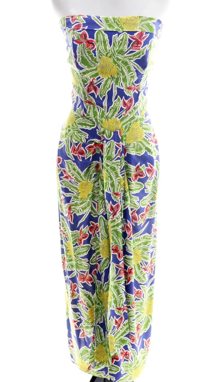 1940s Alfred Shaheen Vintage Dress Strapless Tropical Honolulu