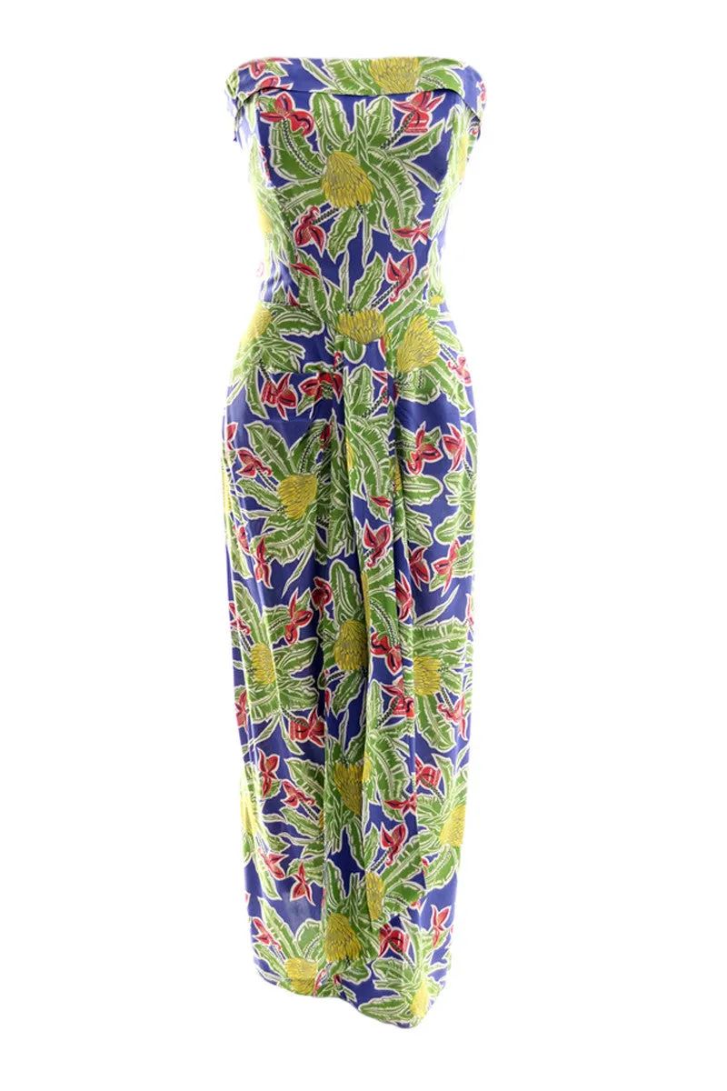 1940s Alfred Shaheen Vintage Dress Strapless Tropical Honolulu