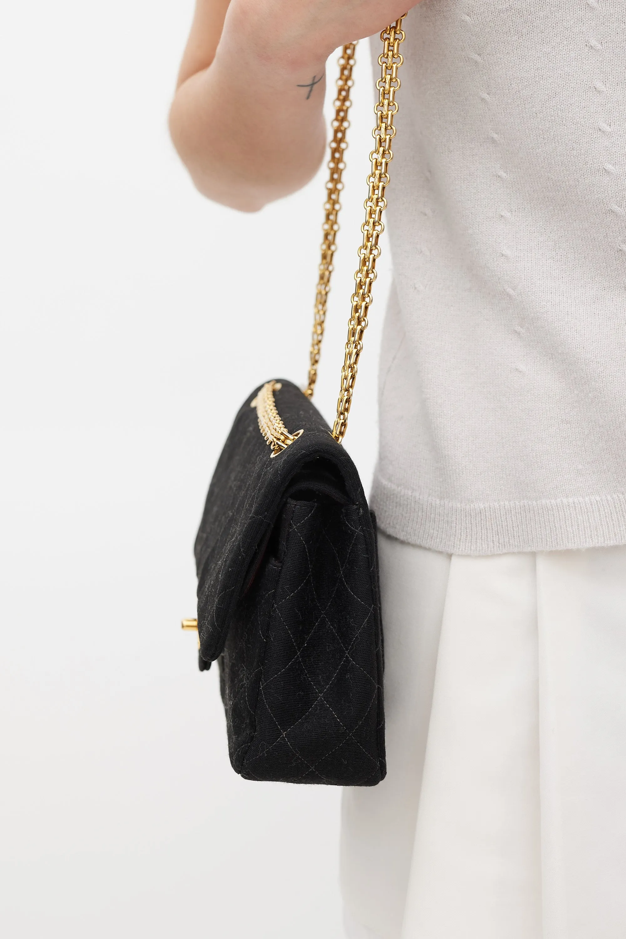 1996/97 Black Jersey & 24K Gold Double Flap Bag