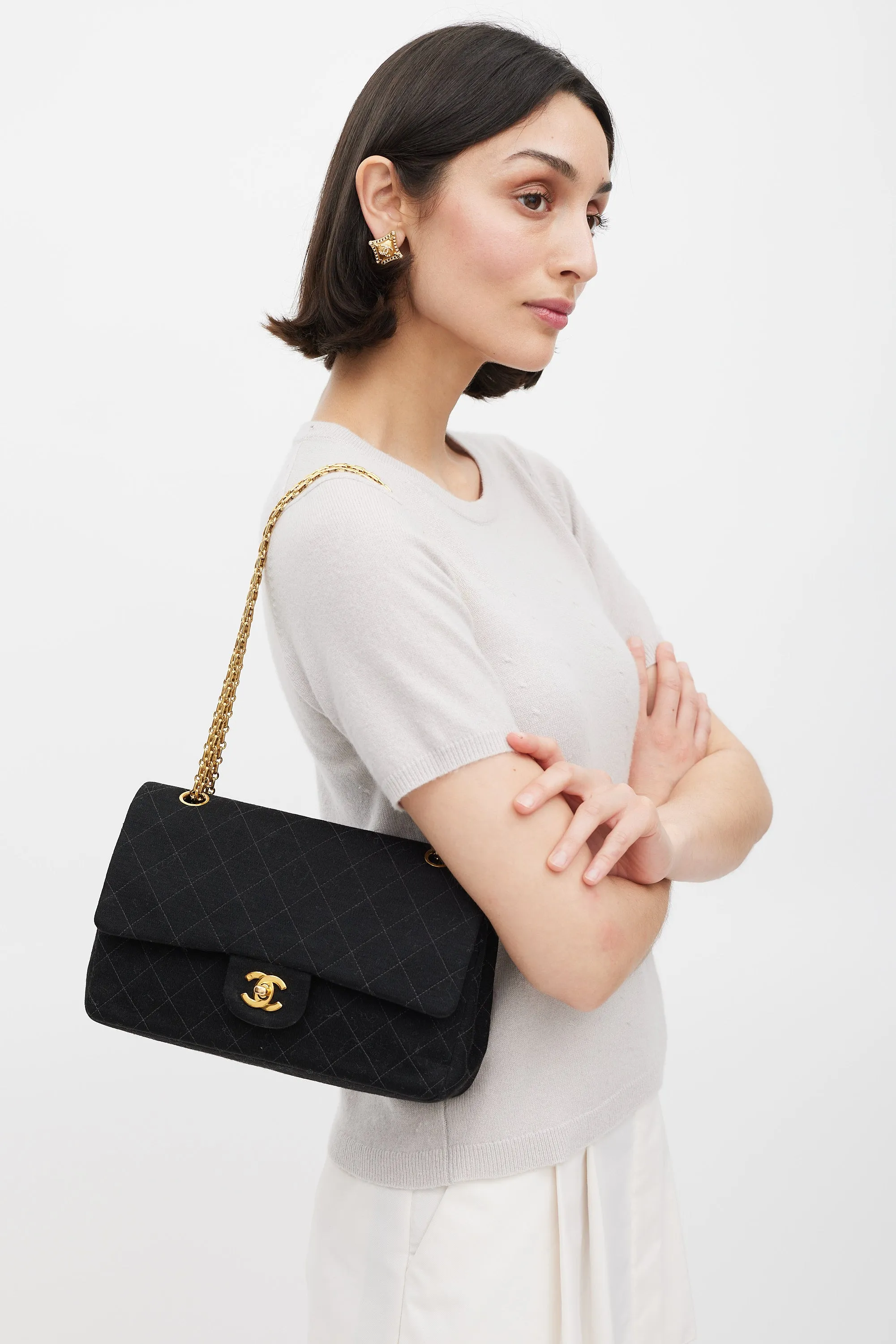 1996/97 Black Jersey & 24K Gold Double Flap Bag