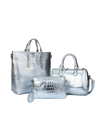 3Pcs Luxury Alligator Crocodile Leather Handbag