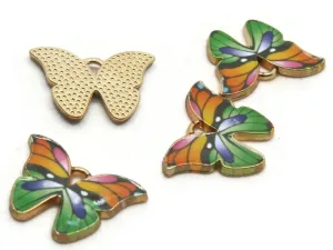 4 22mm Alloy Metal Butterfly Multicolor Enamel Moth Gold Tone Charms