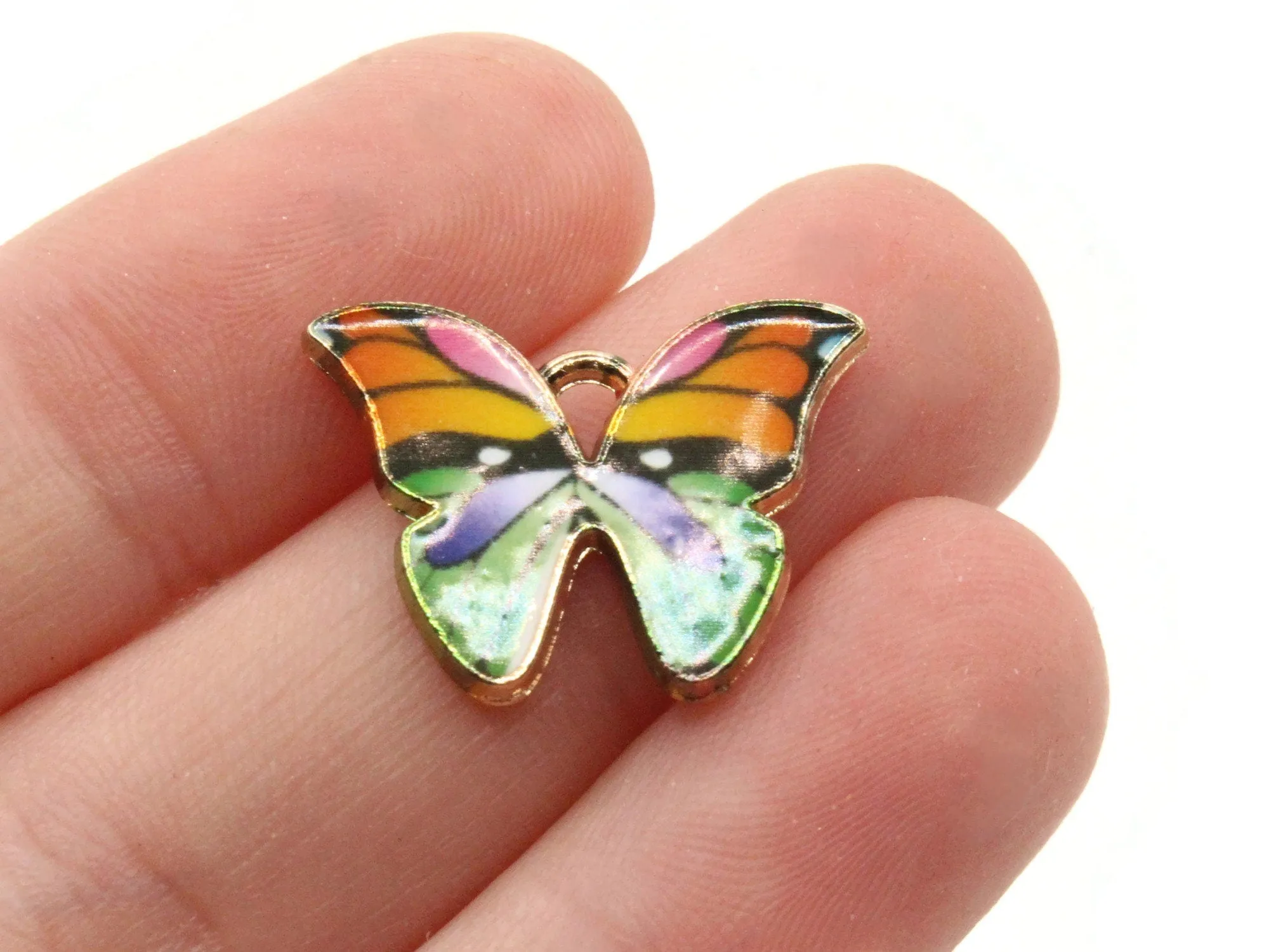 4 22mm Alloy Metal Butterfly Multicolor Enamel Moth Gold Tone Charms