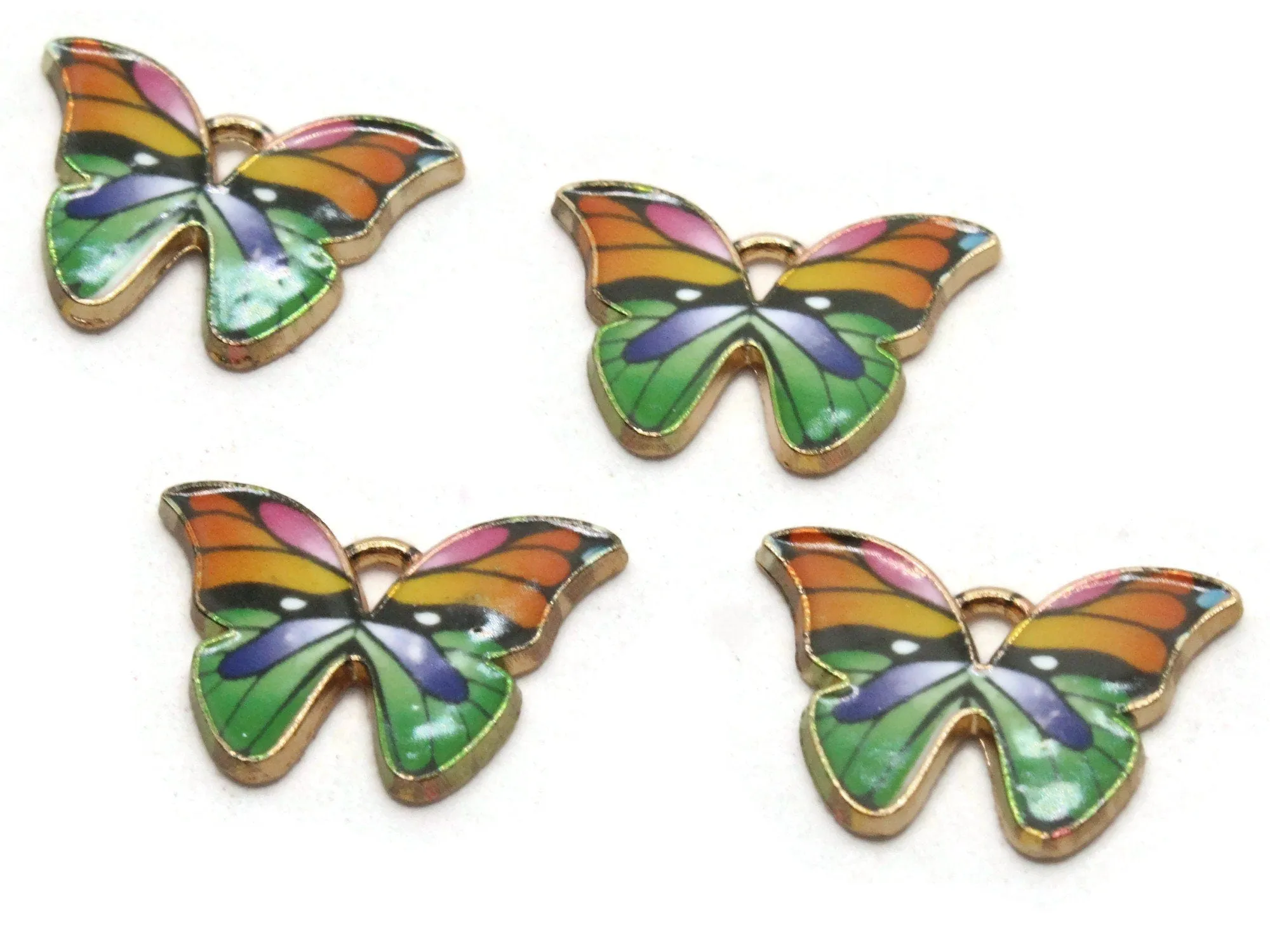 4 22mm Alloy Metal Butterfly Multicolor Enamel Moth Gold Tone Charms