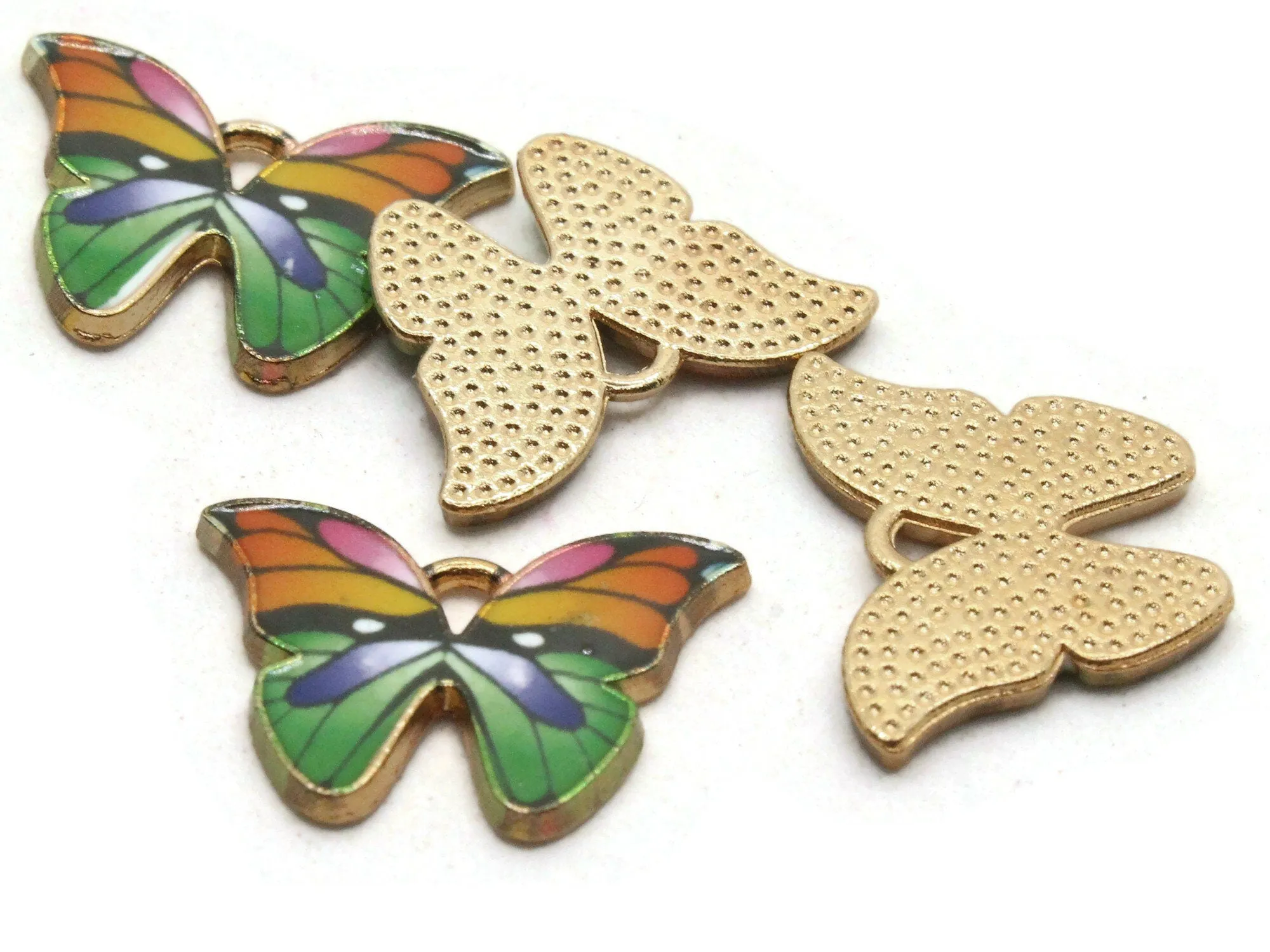 4 22mm Alloy Metal Butterfly Multicolor Enamel Moth Gold Tone Charms