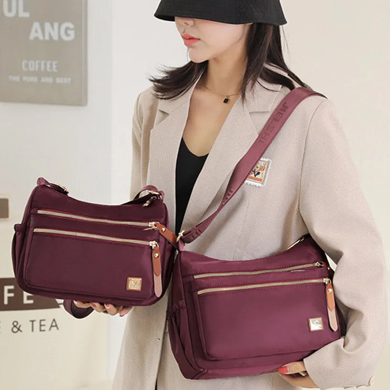 4 Zip Crossbody Nylon Purse for Women Casual Shoulder Bag