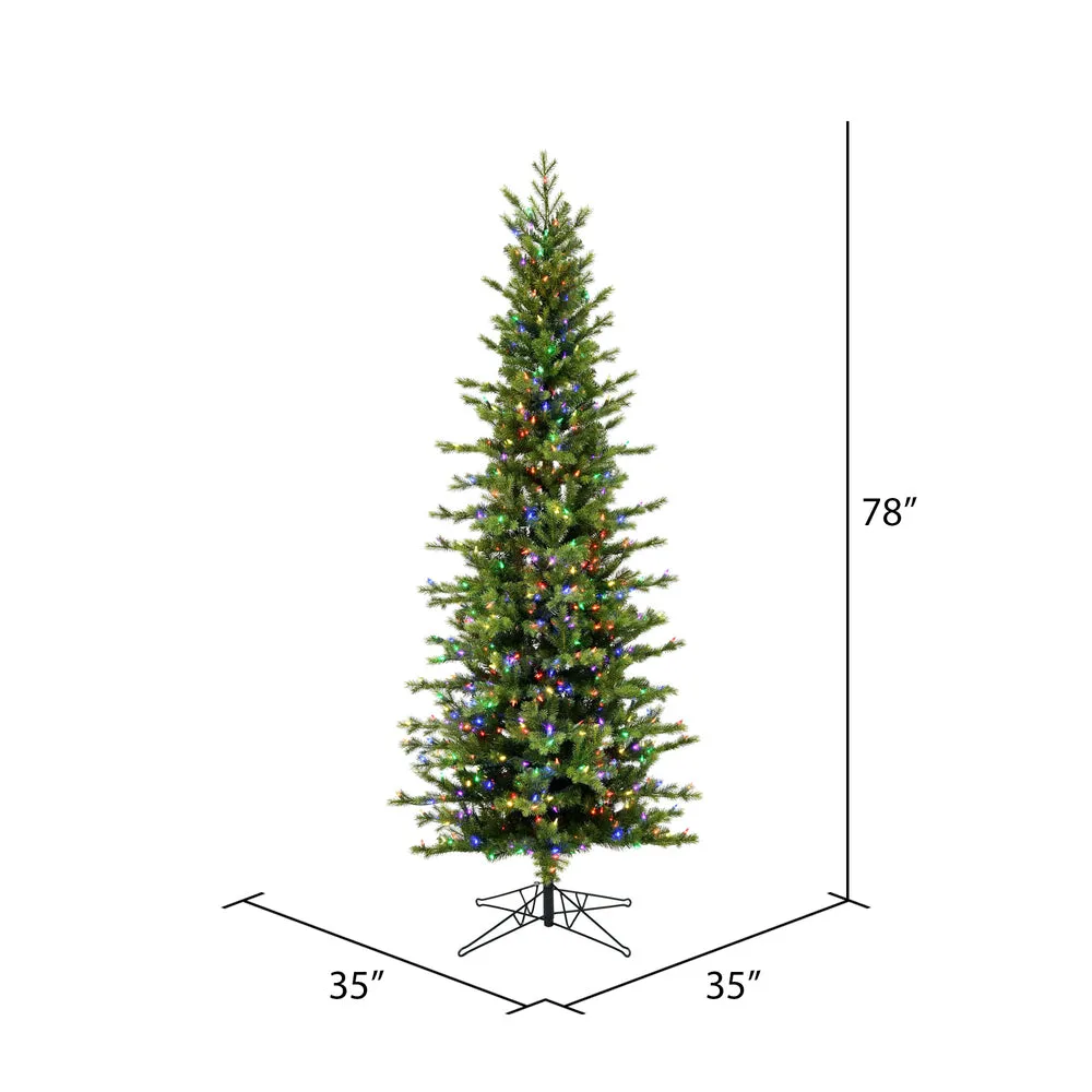 6.5' x 35" Moutauk Pine Artificial Christmas Pencil Tree Multi-colored LED