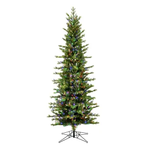 6.5' x 35" Moutauk Pine Artificial Christmas Pencil Tree Multi-colored LED