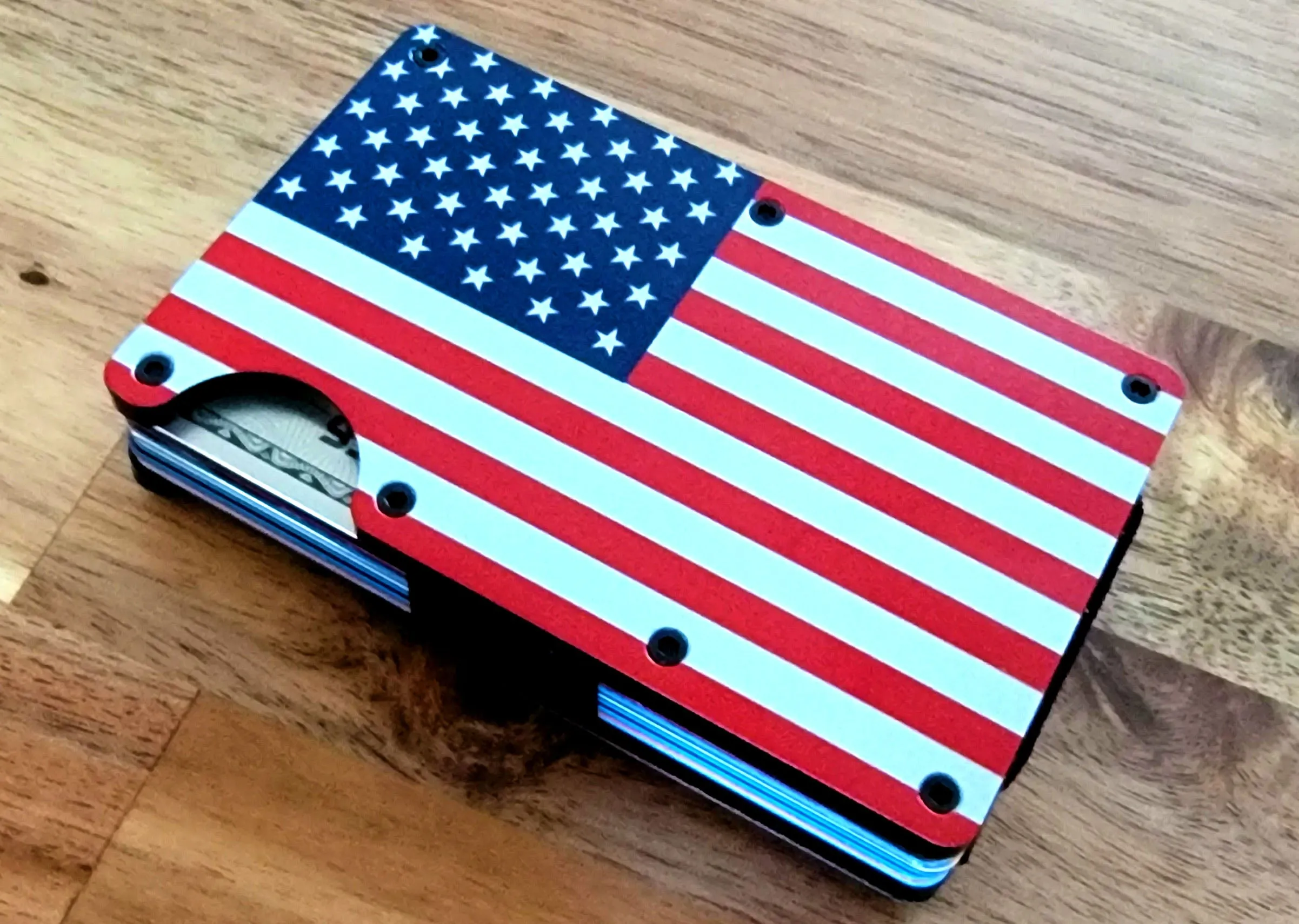 Aluminum RFID Blocking Minimalist Wallet with Vinyl Flag Decal- Veteran Owned