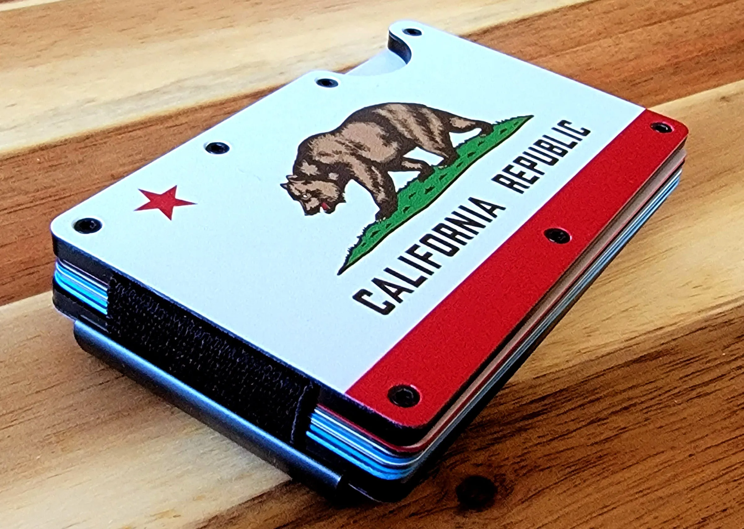 Aluminum RFID Blocking Minimalist Wallet with Vinyl Flag Decal- Veteran Owned