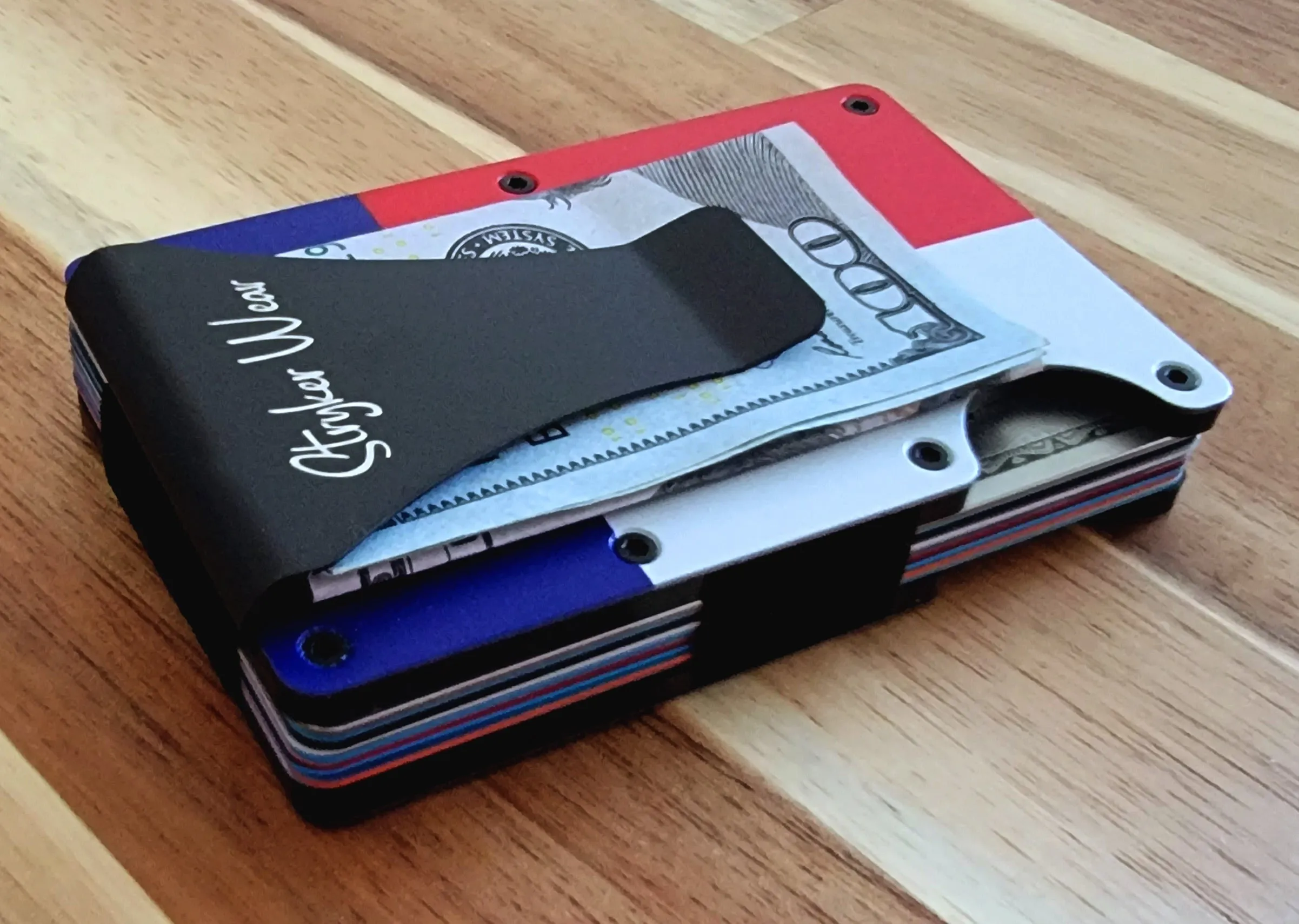 Aluminum RFID Blocking Minimalist Wallet with Vinyl Flag Decal- Veteran Owned