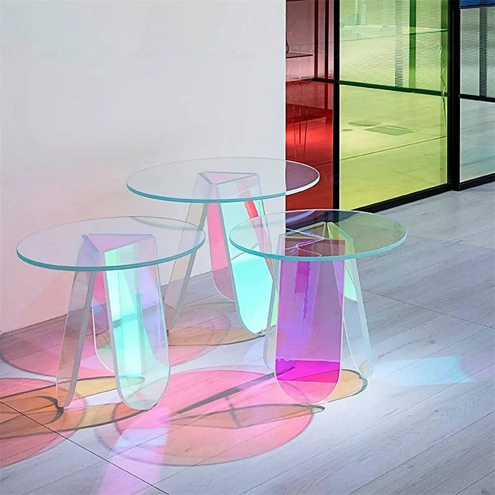 AMYOVE Acrylic Coffee Table Modern Round Glass End Table Side Table - Small