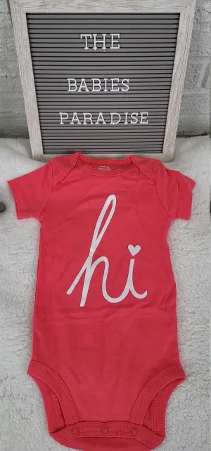 Baby Girl Onesie, Hi Onesie,  Pink Onesie, 9 month Baby Girl Onesie, Girls Onesie