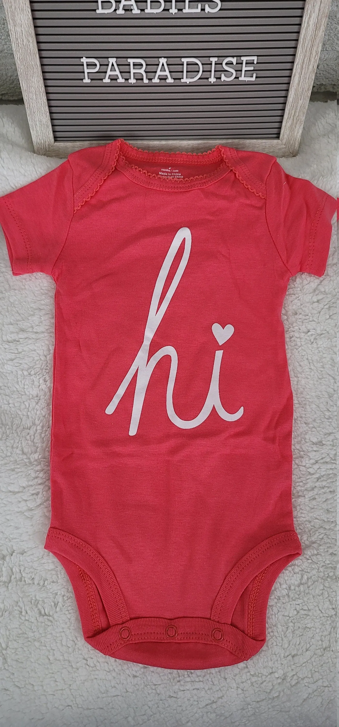 Baby Girl Onesie, Hi Onesie,  Pink Onesie, 9 month Baby Girl Onesie, Girls Onesie