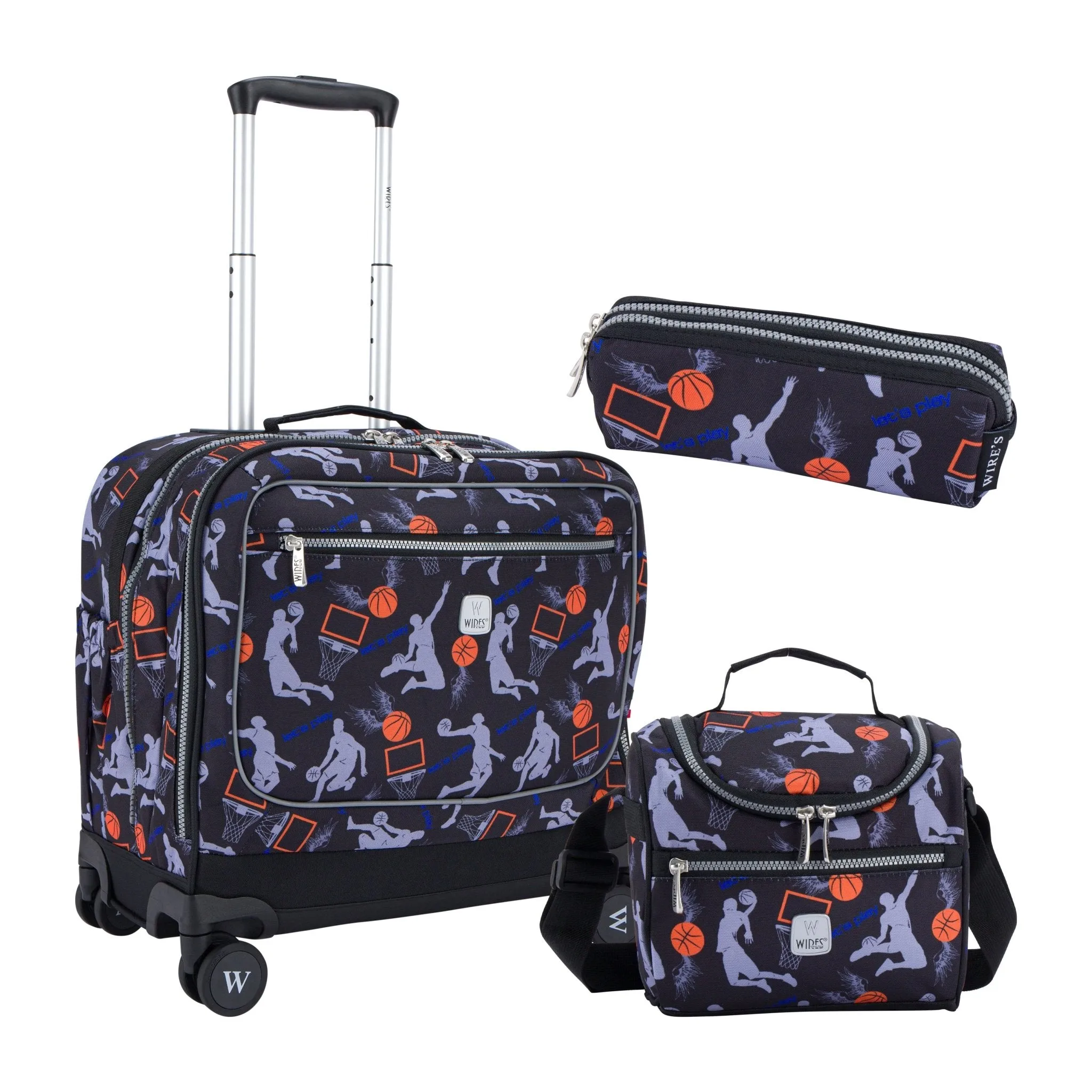 Basketball School Bag Trolley Set of 4(Lunch Bag & Pencil Case) Lunch Box