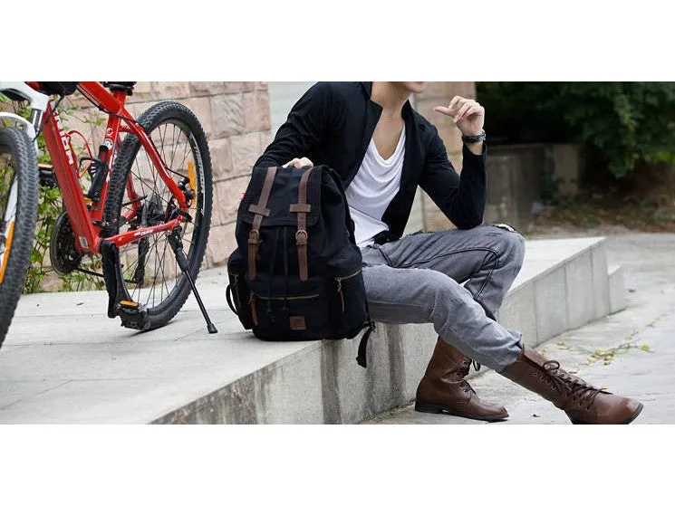 Black Canvas Backpack with Side Pockets