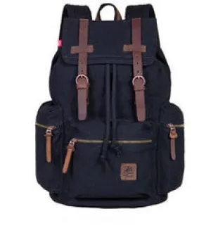 Black Canvas Backpack with Side Pockets