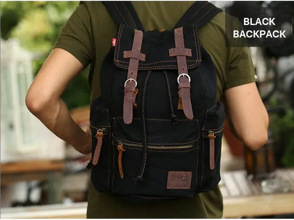 Black Canvas Backpack with Side Pockets