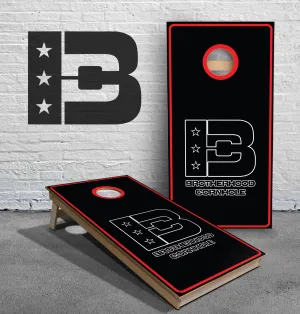 Black with Red Edge Logo Brotherhood Cornhole Logo ACL Approved Cornhole Boards
