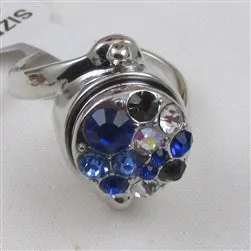 Blue Multi Crystal  Fashion Silver Ring Size 9