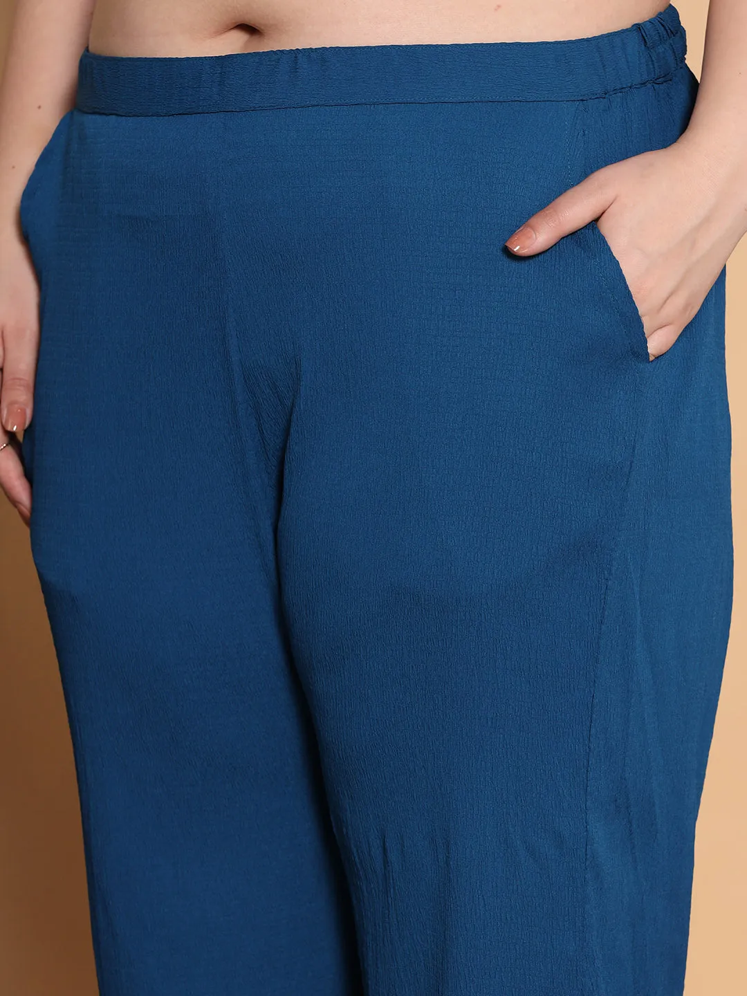Blue Textured Palazzo - Embellished
