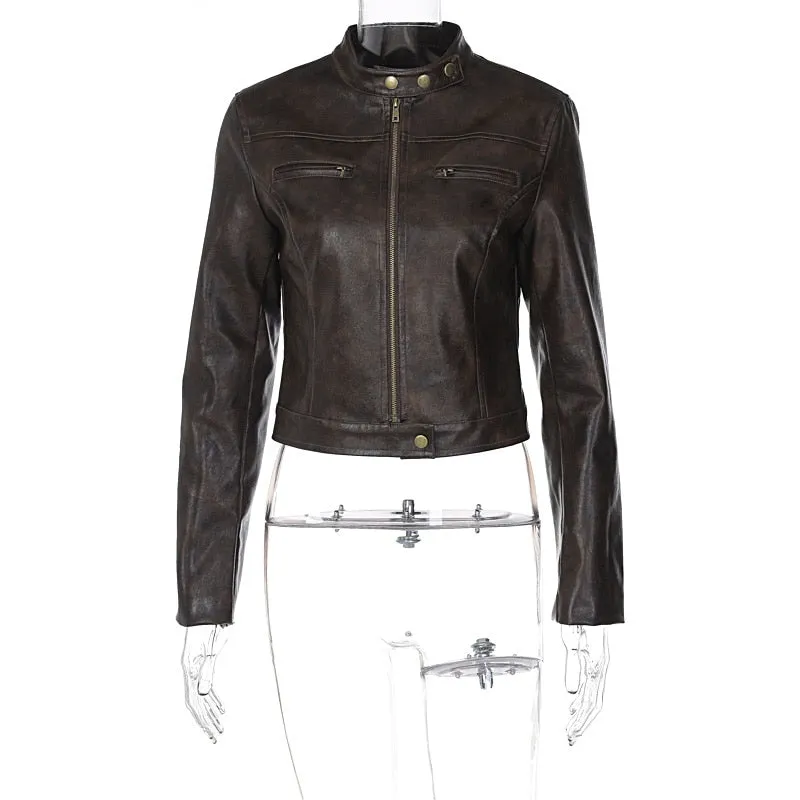 Brown Biker Stylish Faux Leather Jacket