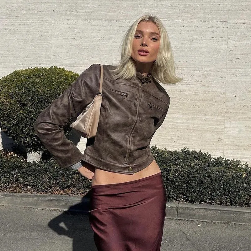 Brown Biker Stylish Faux Leather Jacket