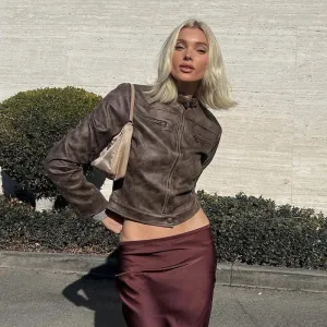 Brown Biker Stylish Faux Leather Jacket