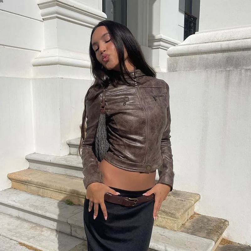 Brown Biker Stylish Faux Leather Jacket