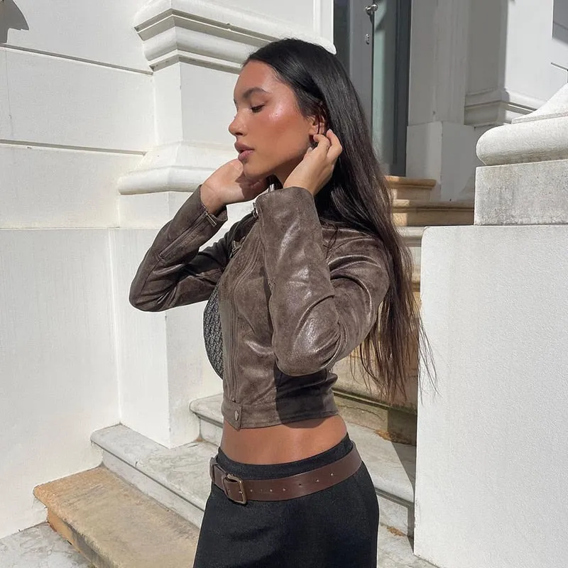 Brown Biker Stylish Faux Leather Jacket