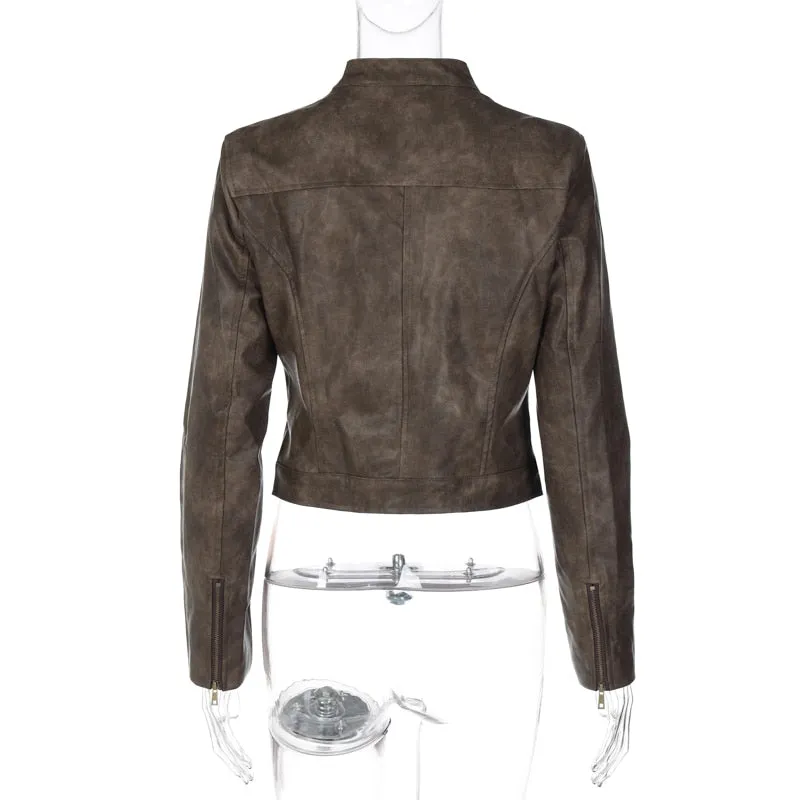 Brown Biker Stylish Faux Leather Jacket