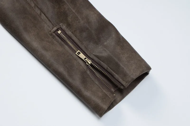 Brown Biker Stylish Faux Leather Jacket