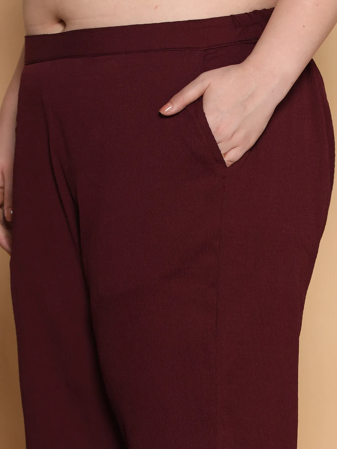 Burgundy Textured Palazzo - Embellished