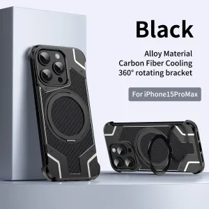Carbon Fiber Metal Anti Fall Case With 360 Rotating Bracke For iPhone