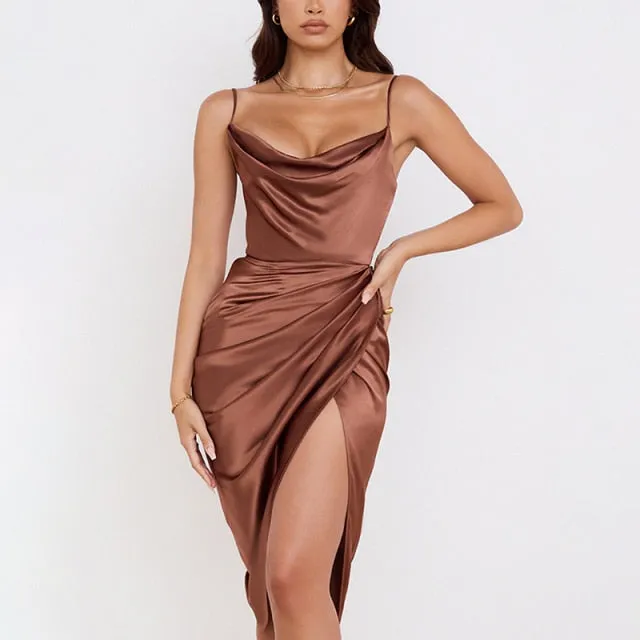 CAROLE SPAGHETTI Stylish STRAP MIDI DRESS