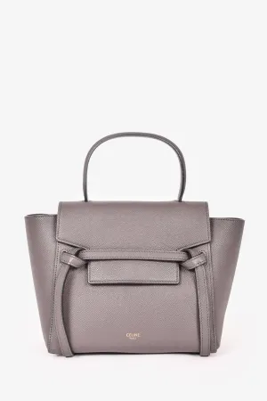 Celine 2021 Grey Grained Leather Nano Belt Bag with Strap