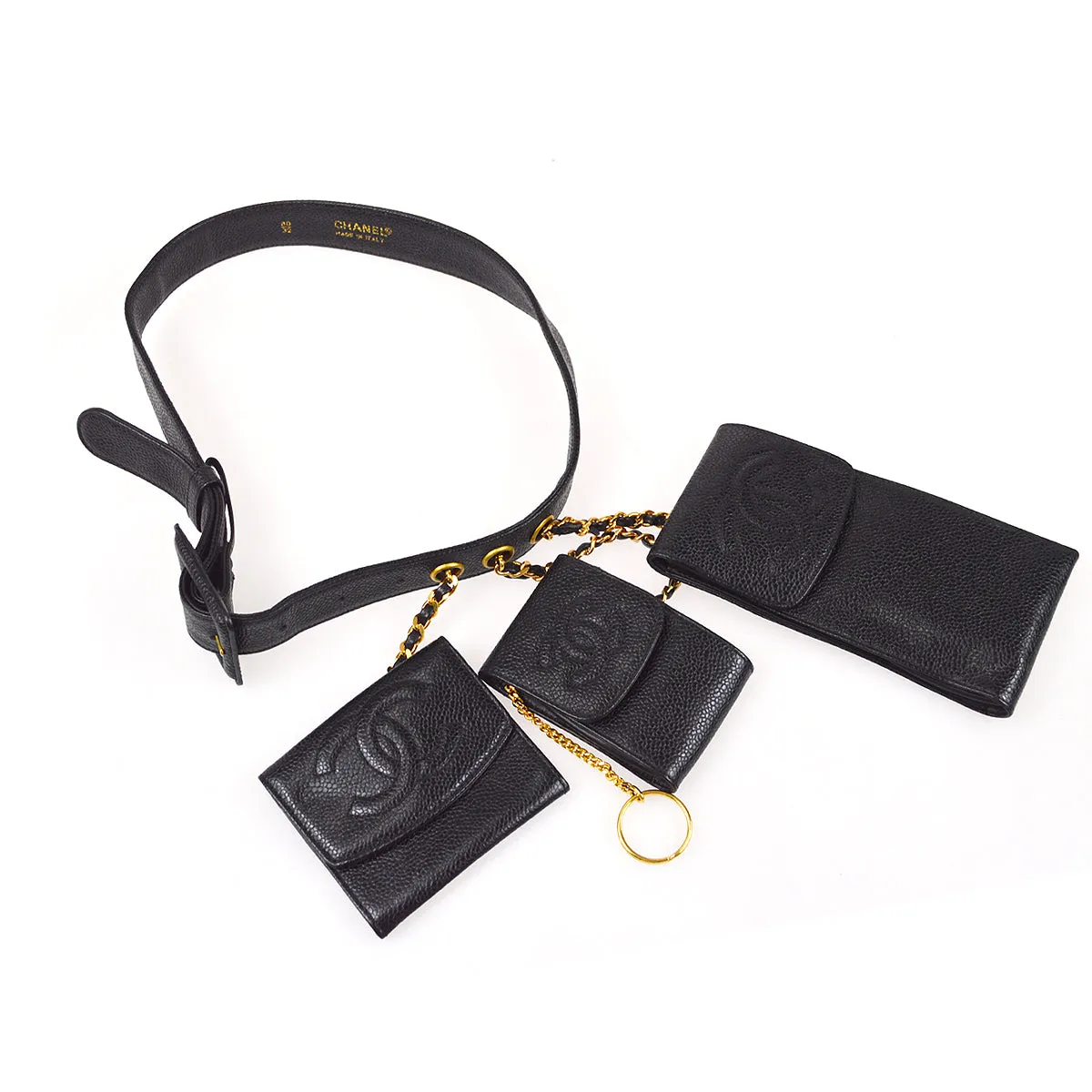 CHANEL 1990s Belt with Multi Bags Black Caviar #80 87907