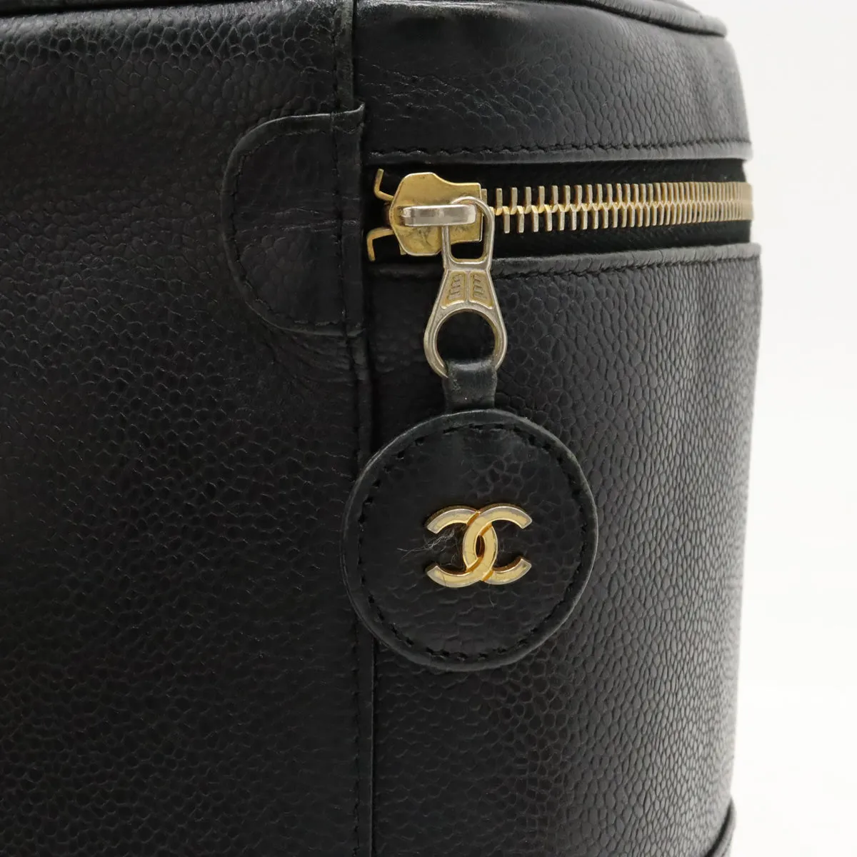 CHANEL CHANEL Caviar S Cocomark Vanity Bag Handbag Cosmetic Bag Cosmetic Leather Black Gold  A01998
