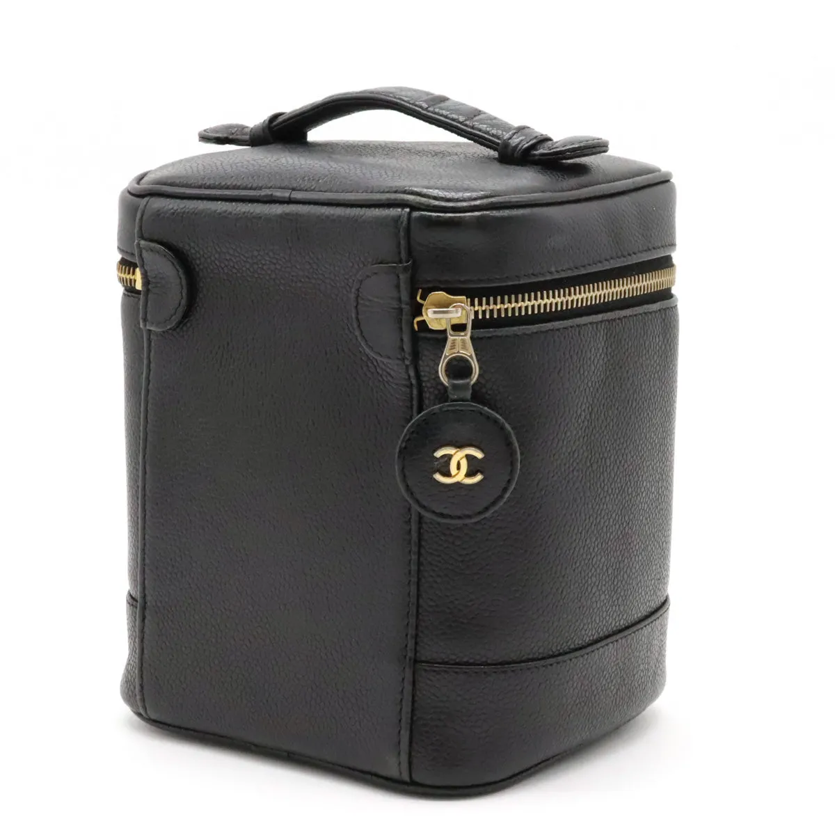 CHANEL CHANEL Caviar S Cocomark Vanity Bag Handbag Cosmetic Bag Cosmetic Leather Black Gold  A01998