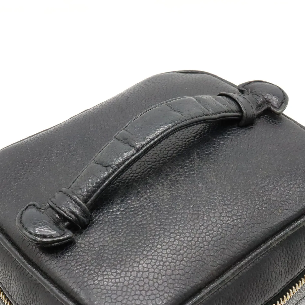 CHANEL CHANEL Caviar S Cocomark Vanity Bag Handbag Cosmetic Bag Cosmetic Leather Black Gold  A01998