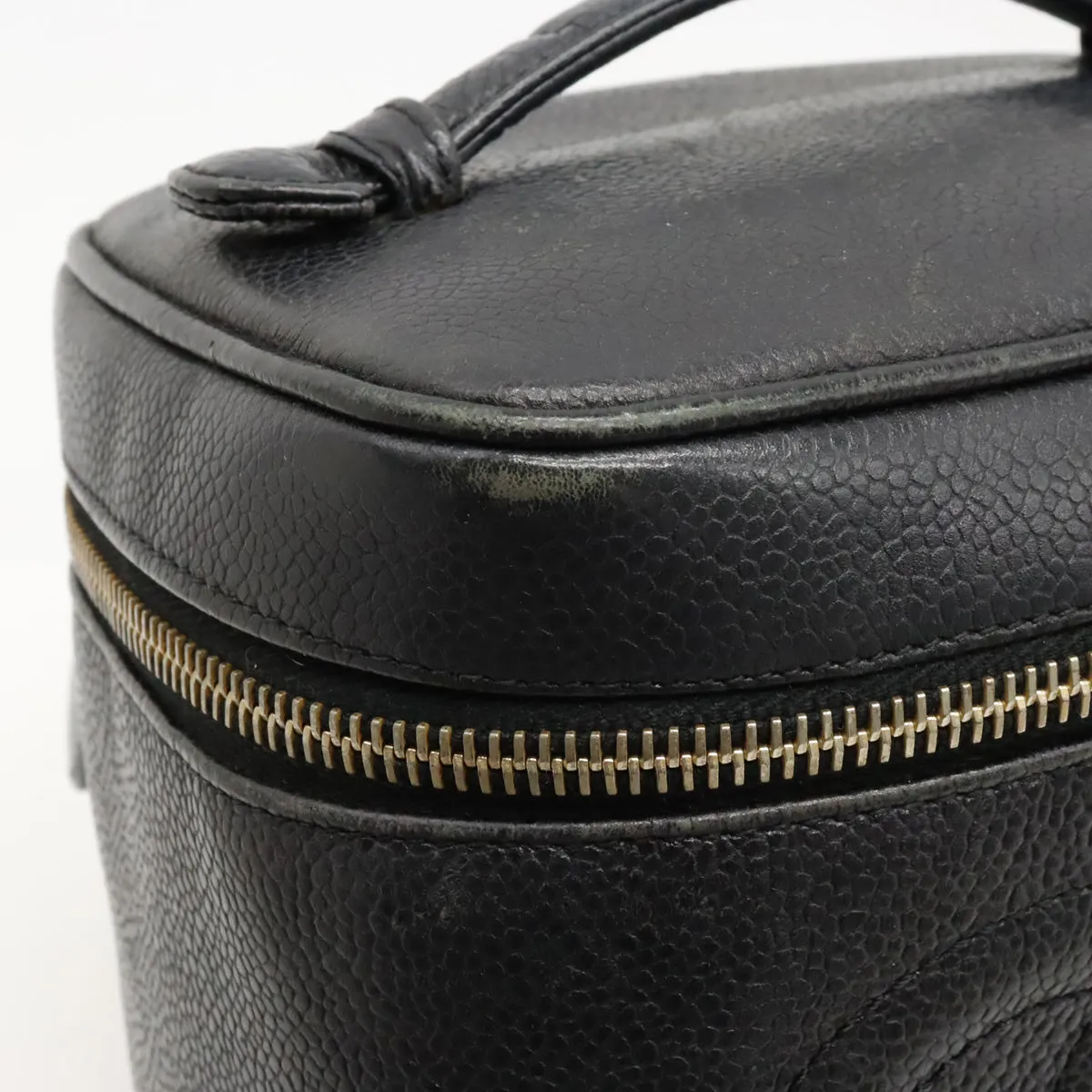 CHANEL CHANEL Caviar S Cocomark Vanity Bag Handbag Cosmetic Bag Cosmetic Leather Black Gold  A01998
