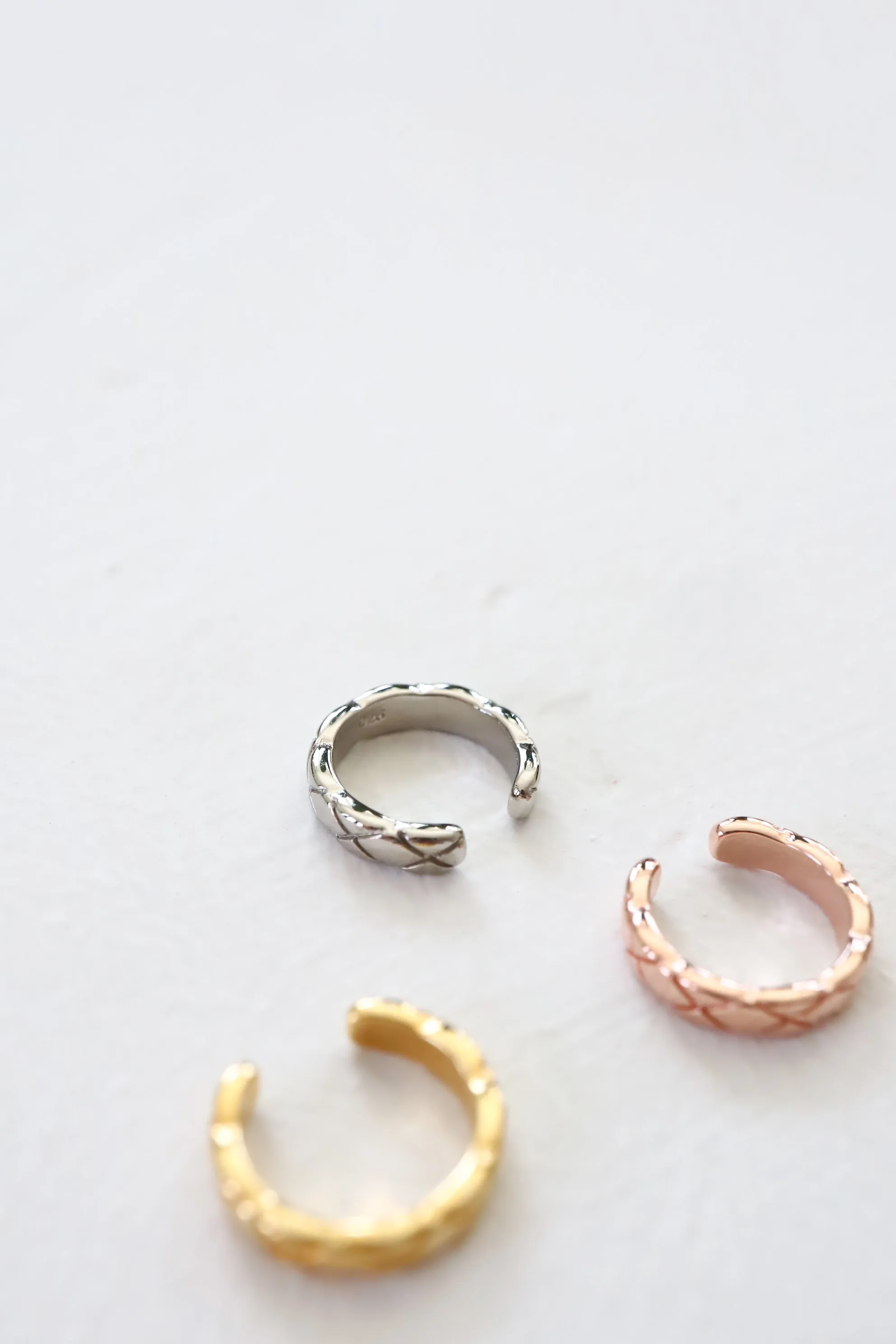 Chenille sterling silver quilting textured minimal ear cuff earring