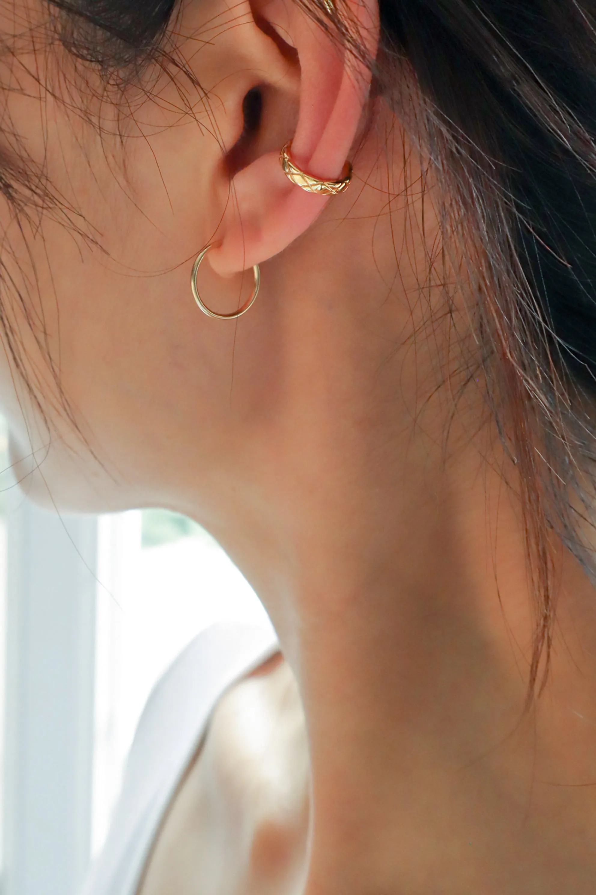 Chenille sterling silver quilting textured minimal ear cuff earring
